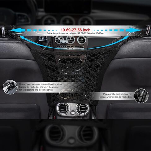 3-Layer Car Mesh Organizer Storage Bag Between Front Seats Kid Dog Pet Net Barrier Car Net Pocket Elastic Tissue Purse Holder Netting Pouch for SUV, Truck, Van 15.7" x 13.7" in Saudi Arabia