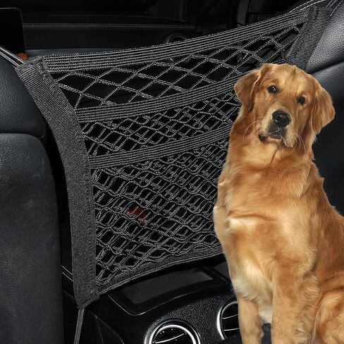 3-Layer Car Mesh Organizer Storage Bag Between Front Seats Kid Dog Pet Net Barrier Car Net Pocket Elastic Tissue Purse Holder Netting Pouch for SUV, Truck, Van 15.7" x 13.7" in Saudi Arabia