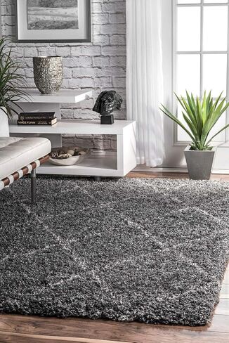 nuLOOM Tess Moroccan Shag Area Rug - 7x9 Shag Area Rug Modern/Contemporary Dark Grey/Ivory Rugs for Living Room Bedroom Dining Room Nursery in Saudi Arabia