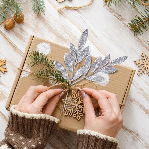 Sggvecsy 40 Pieces Artificial Glitter Leaf Silver Glittered Spray Picks 13’’ Fake Floral Leaf Branches Xmas Decoration for Christmas Tree DIY Wreath Crafts Gift Home Decoration(Silver,40 Pieces) in Saudi Arabia