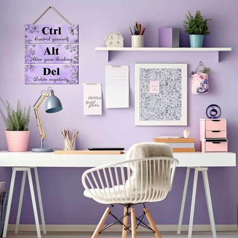 Ctrl Alt Del ديكور جدار مكتب ملهم للمرأة، أرجواني مكتب جدار الفن الخشبي معلق مع اقتباسات إيجابية للفتيات النساء ديكور جدار المنزل (أرجواني) in Saudi Arabia