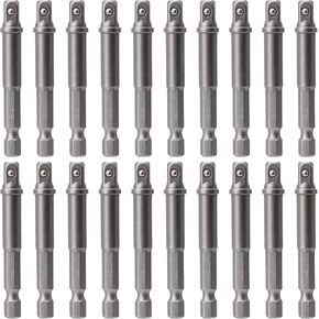 OIIKI 20 Pack 3/8 inch(10mm) Square Socket Adapter Bit Set, Hex Impact Driver Power Bits, Extension Socket Driver Bits for Automotive DIY-1/4 Hex Shank
