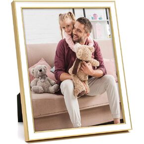 MIMOSA MOMENTS Brass Tone Picture Frame with White Enamel (Brass & White, 8x10 Photo)