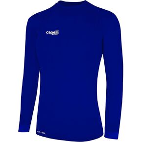 Capelli Sport Women's Standard Workout Top, Long Sleeve Crew Neck Exercise Training Jersey, Royal Blue/White
