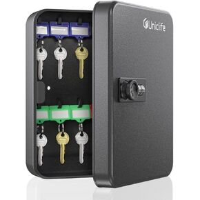Uniclife 60 Position Key Cabinet with Combination and Key Lock Resettable Black Digital Security Storage Box Steel Key Organizer with Adjustable Racks Colorful Key Tag Labels Stickers and Hooks
