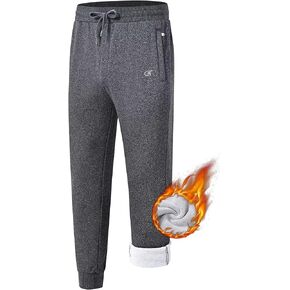 QPNGRP Men's Winter Fleece Lined Stretch Sweat Pants Zipper Pocket
