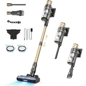 WIE Cordless Vacuum Cleaner for Home Rechargable, Powerful Suction Stick Handheld for 50+ Min Carpet Battery Lightweight, 6 LED Anti-Tangle Brush Brushless Motor Hardwood All Floor Pet Hair Car