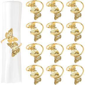 12pcs Gold Napkin Rings, Metal Double Butterfly Napkin Holders Buckles Napkin Rings for Wedding Party, Dinner, Table Decoration