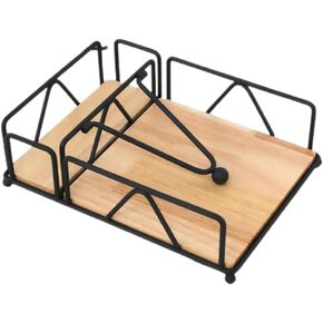 Kichvoe Flat Paper Napkin Holder with Weighted Arm Rustic Iron Napkin Holder Farmhouse Table Napkin Dispenser Container for Kitchen Restaurant Dinner Decoration Black