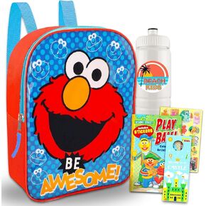 Sesame Street Kids Elmo Mini Backpack Set Toddler Preschool - 4 Pc Bundle With 11 Mini Elmo School Bag, Coloring Book, Stickers, and More (Elmo Travel Activity Pack)