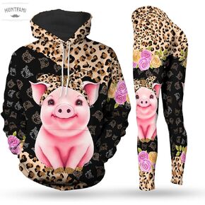 HUNTFAMI Funny Print Hoodie Leggings Set for Women, Womens 2-Piece Outfits Hoodie with Long Sleeve and Long Pants