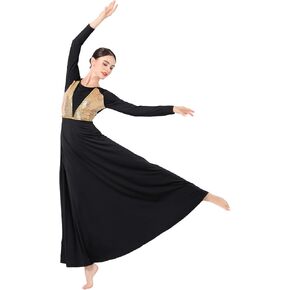 ODASDO Sequin Praise Dance Dresses for Women Lyrical Dance Costumes Liturgical Worship Church Full Length Gown Prayer Robe