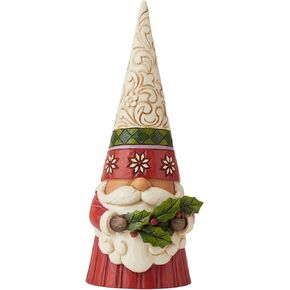 Enesco Jim Shore Heartwood Creek Christmas Gnome Holding Holly Sprig of Spirit Figurine, 6.3 Inch, Multicolor, Red