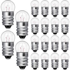 Honoson 20 Pieces E10 Miniature Screw Light Bulbs Replacement E10 Mini Bulb for Physical Electrical Experiment Screw Base Indicator Light Incandescent Bulb (1.5V, 0.3A)