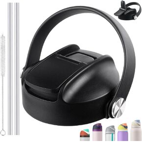 Straw Lid for Owala FreeSip, Flex lids with straw for Owala FreeSip 16 oz 24 oz 25oz 32oz 40oz Water Bottle, Flip Top with Flex Handle (Black)