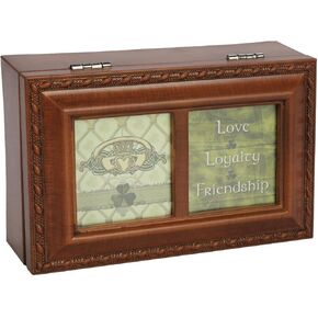 Cottage Garden Love Loyalty Friendship Shamrock Woodgrain Rope Trim Jewelry Music Box Plays Irish Lullaby