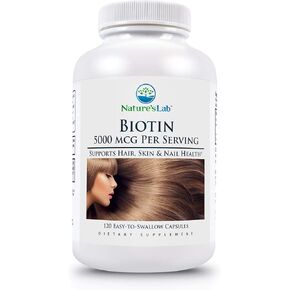Nature's Lab Biotin 5000 mcg - Promotes Healthy Hair, Skin & Nails - 120 Capsules (4 Month Supply)