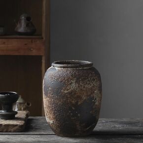 Denique Rustic Vase for Home Decor, Farmhouse Terracotta Vases, Large Ceramic Vase for Living Room Decor, Black Pottery Vase Large Clay Vase, Rustic Farmhouse Tabletop Decor(A-20cm)