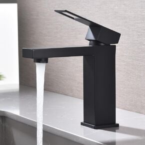 Black Bathroom Faucet Waterfall Bathroom Sink Faucet 1 Hole 【SUS304 Stainless Steel】 Vanity Restroom Sink Faucets Modern Matte Black Single Hole Bathroom Faucets NO Lead, SF5-BK