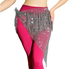 Belly Dance Hip Scarf,2024 Newest Rhinestone Crystal Fringe Hip Wrap for Oriental Dancing Dancers,Belly Dance Skirt Sequined for Practice Performance Show Black