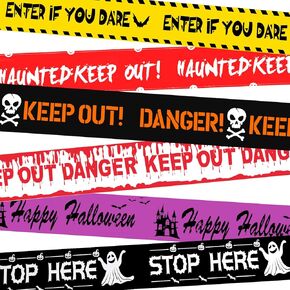 JULMELON 6 Rolls Halloween Decorations Caution Tape, Halloween Hazard Warning Tape Zombie Fright Tapes for Haunted Houses Vampire Parties Halloween Party