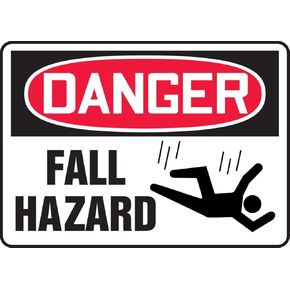 Accuform MCRT147VP Plastic Safety Sign, "Danger Fall Hazard" with Graphic, 7" Length x 10" Width x 0.055" Thickness, Red/Black on White