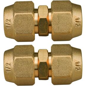 2 Pieces Air Conditioning Copper Pipe Extension Connectors Brass Flare Fitting Nuts 1/2" Butt Copper Tube Fitting with Flare Nut