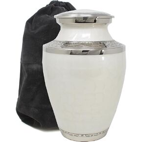 Light Blue Enamel Swirl with Metal Engraving Accent Cremation Urns for Men and Women Human Ashes - Keepsake Urn