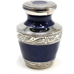 Light Blue Enamel Swirl with Metal Engraving Accent Cremation Urns for Men and Women Human Ashes - Keepsake Urn