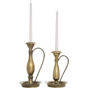 The Novogratz Metal Decorative Candle Holder Antique Style Candle Stand with Candle Plates and Handles, Set of 2 Candlestick Holder 10", 8" H, Bronze