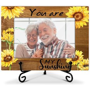 Sunflower Gift for Mom Wife Daughter Son Sister Girlfriend Wood Photo Frame, Home Table Decor Supplies You are My Sunshine Tabletop Picture Frame with Stand (4x6 Horizontal Photo) -09