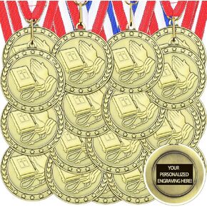 36 Pcs Religious Award Medals Bulk with Neck Ribbons Christian Cross Medals Bible Awards Medals Gold Personalized Christian Trophy Award for Religious Ceremony Party Activities School