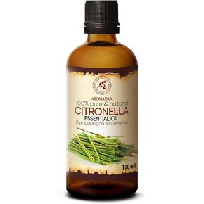 Citronella Essential Oil 3.4 Fl Oz (100ml) - Glass Bottle - Cymbopogon Winterianus - 100% Pure & Natural Citronella Oil for Massage - Sauna - Cosmetics