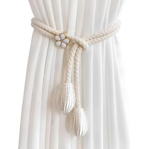 Curtain Tiebacks Tassel Tie-Backs, Rope Curtain tie Backs Handmade Curtain Holdbacks Made from Polyester 4 Pack(2 Pair) - Beige