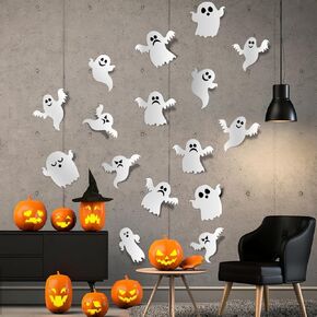 21PCS Halloween Ghost Wall Decor PVC 3D Ghost Stickers Self-Adhesive Scary Halloween Window Clings for Halloween Home Decorations White Ghost Halloween Eve Party Decor Supplies.