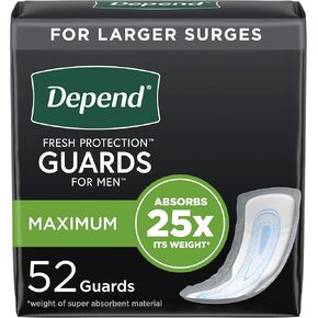 Depend Incontinence Guards/Incontinence Pads for Men/Bladder Control Pads, Maximum Absorbency, 52 Count, Packaging May Vary