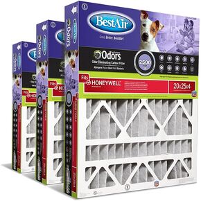 BestAir PFHW2025-11CR AC Furnace Air Filter, 20" x 25" x 4", MERV 11, Removes Allergens & Contaminants, Carbon Infused to Eliminate Odor, Fits 100%, For Honeywell Models, Pack of 3