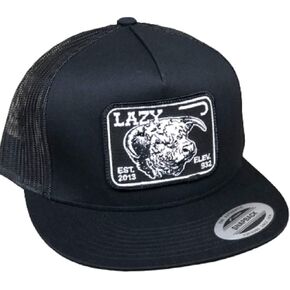 Lazy J Ranch Wear Black Snapback Hat Baseball Cap with 4" Elevation Patch Bull Western Cowboy Theme.