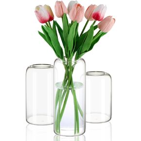 Glass Bud Vase Set of 3, Clear Small Flower Vase Set, Modern Hand Blown Borosilicate Vases for Wedding Centerpieces, Living Room Kitchen Home Decor, Housewarming Gift