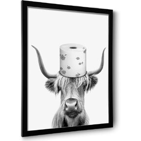 Wemandh Framed Bathroom Decor Wall Art, Black and White Wall Art, Funny Bathroom Wall Decor, Funny Animal Chimpanzee Wall Art Painting (Framed,8''x10'')