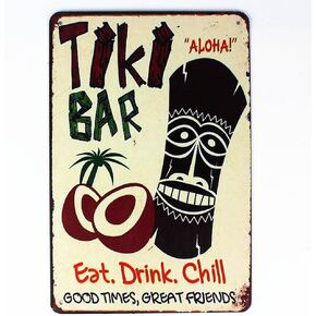 SOPAHU Tiki Bar Decor Eat Drink Chill Tin Sign Metal Wall Plaque 12" x 8"