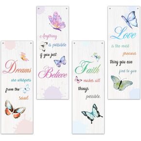 4 Pcs Butterfly Wall Decor Wooden Sign, Butterfly Inspirational Sign Decor For Women Friends, Dream Believe Wooden Hanging Sign, Inspirational Wall Art For Bedroom Home Farmhouse Room Decorations, A08