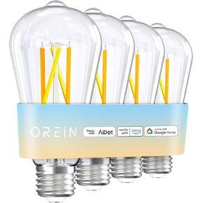 OREiN Smart Edison Light Bulbs, 2.4 Ghz Wi-Fi ST19(64) Vintage Light Bulbs E26, 800LM Dimmable via app, 2700-6500K Tunable, Smart LED Filament Bulb Works with Alexa/Google Home, 60W Equivalent 4Pack