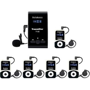 Retekess T130 Wireless Tour Guide System, Simultaneous Translation Equipment, Instant Interpretation with 2 Wireless Mic and 32-Slot Charge Case for School,Church (Case of 2 Transmitters 30 Receivers)