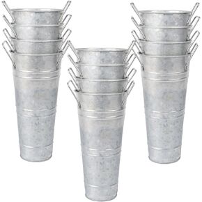 Galvanized Metal Vases for Flowers,Galvanized Flower Bucket,Metal Flower Vase with Handles for Home Decor and Wedding Table Centerpiece Decorations (Silver,10'' Height,Set of 8)