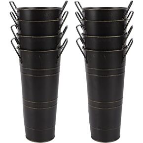 Galvanized Metal Vases for Flowers,Galvanized Flower Bucket,Metal Flower Vase with Handles for Home Decor and Wedding Table Centerpiece Decorations (Silver,10'' Height,Set of 8)