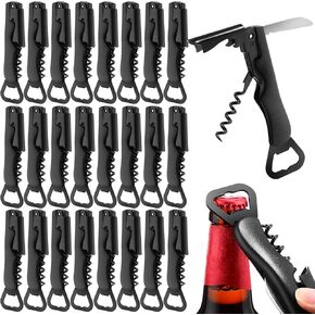 Hushee 24 Pcs Wine Opener Bulk with Foil Cutter Wine Corkscrew Multifunctional Wine Key 3 in 1 Red Wine Bottle Opener Professional Stainless Steel Beer Corkscrew for Beverages Bartenders (Black)