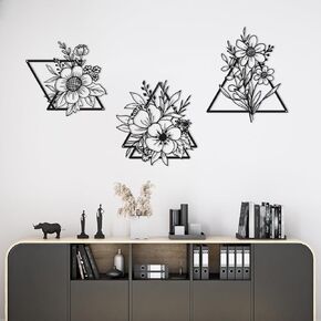Dolmifapro 3 Pcs Metal Flower Wall Decor Minimalist Floral Wall Hanging Decor Flower Metal Wall Art Floral Hanging Wall Sculpture for Living Room, Bathroom, Kitchen Indoor Outdoor