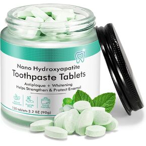 150pc Toothpaste Tablets Chewable, Flouride Free Toothpaste Tabs, Travel Sized Oral Care, Dental Tabs for Brushing, Strengthen Teeth, Natural Eco Friendly