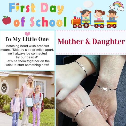 UNGENT THEM Back to School Bracelet Mommy and Me First Day of School Bracelet Matching Heart Mother Daughter Bracelets Set for Daughter Girls in Kuwait